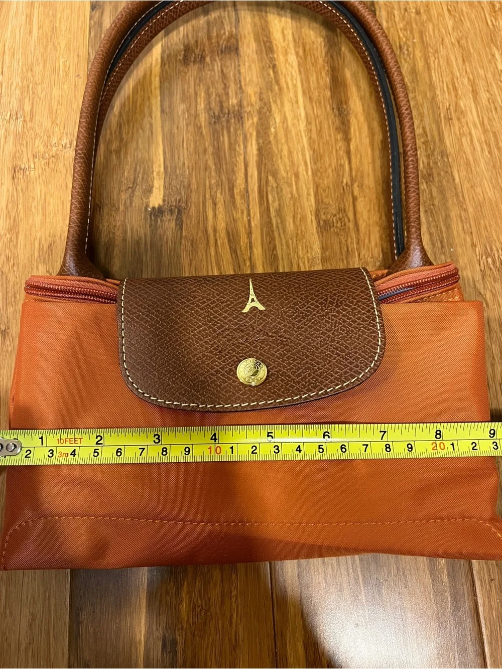Longchamp Le Pliage Original M Tote Brick Orange PARIS Eiffel Tower stamp NWOT